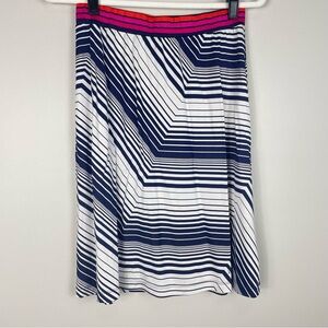 Trina Turk Caswell Skirt Womens Medium Geometric Stripes Knee Length White Blue